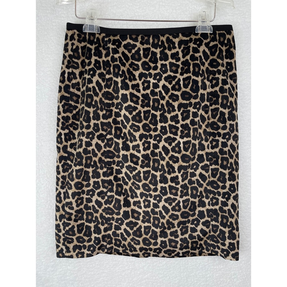 Liz Claiborne Career Leopard Print Pencil Skirt Brown Black Size 8 Knee Length